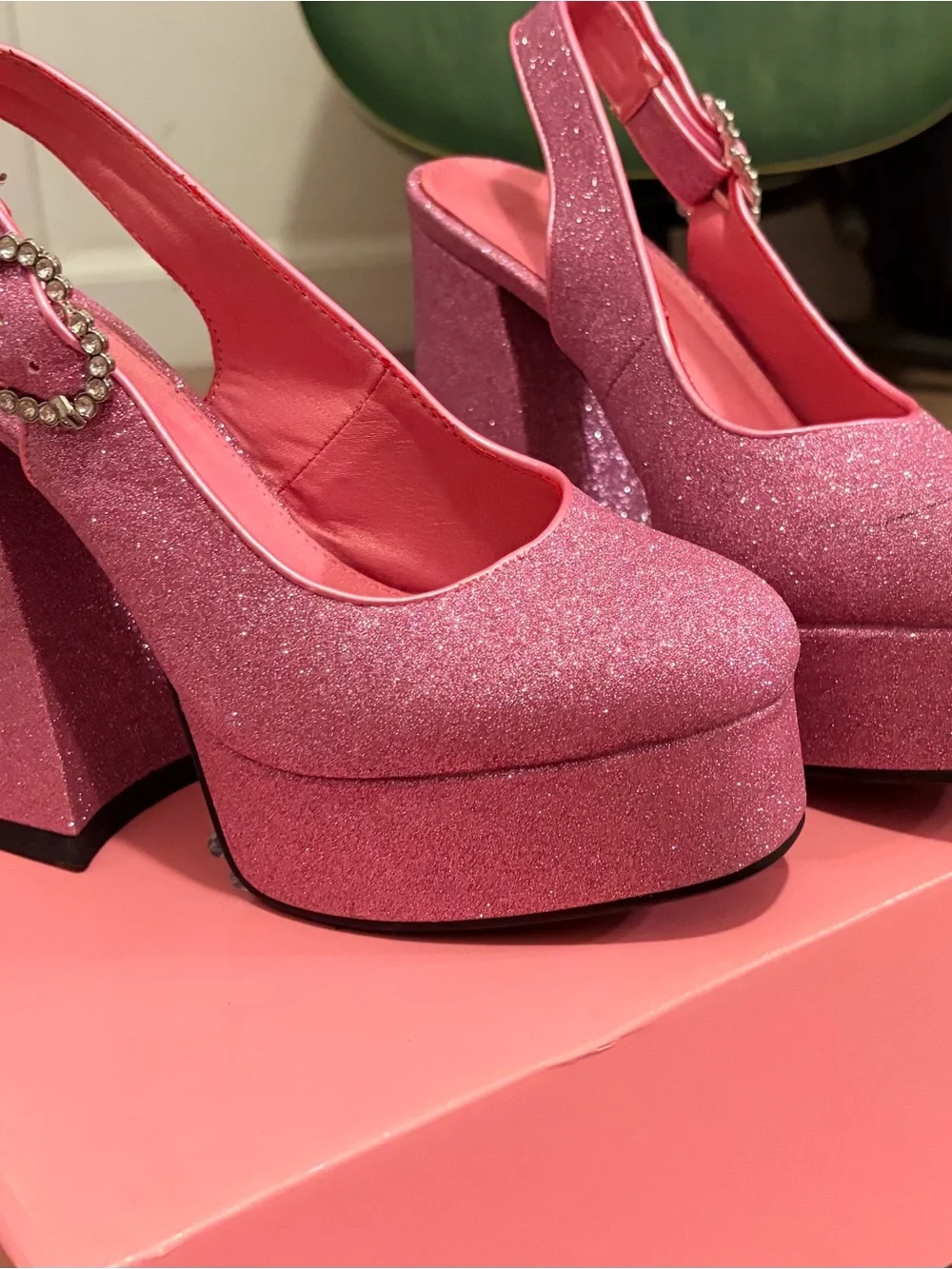 Sugar Thrillz Sparkly Pink Platform Slingback Heels